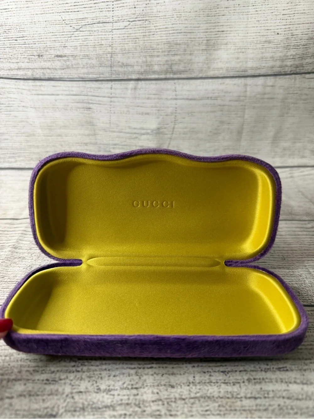 Gucci Purple Velvet Eyewear Case with Yellow Interior